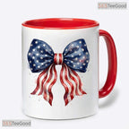 Coquette American Flag Bow Women's 4th Of July Gift Two Tone Premium Ceramic Accent Mug