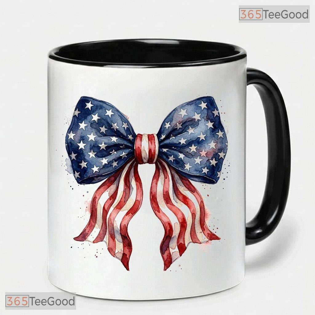 Coquette American Flag Bow Women's 4th Of July Gift Two Tone Premium Ceramic Accent Mug