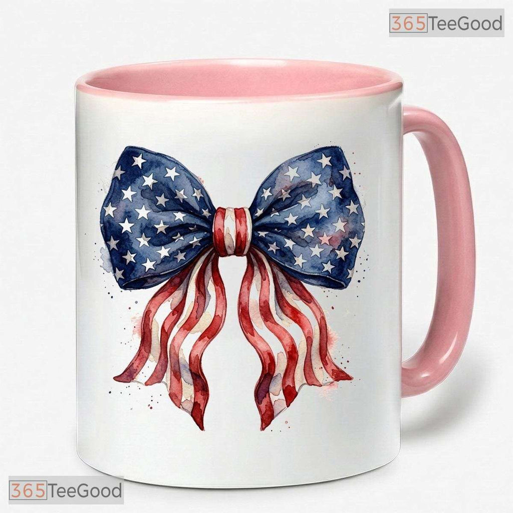 Coquette American Flag Bow Women's 4th Of July Gift Two Tone Premium Ceramic Accent Mug