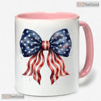Coquette American Flag Bow Women's 4th Of July Gift Two Tone Premium Ceramic Accent Mug