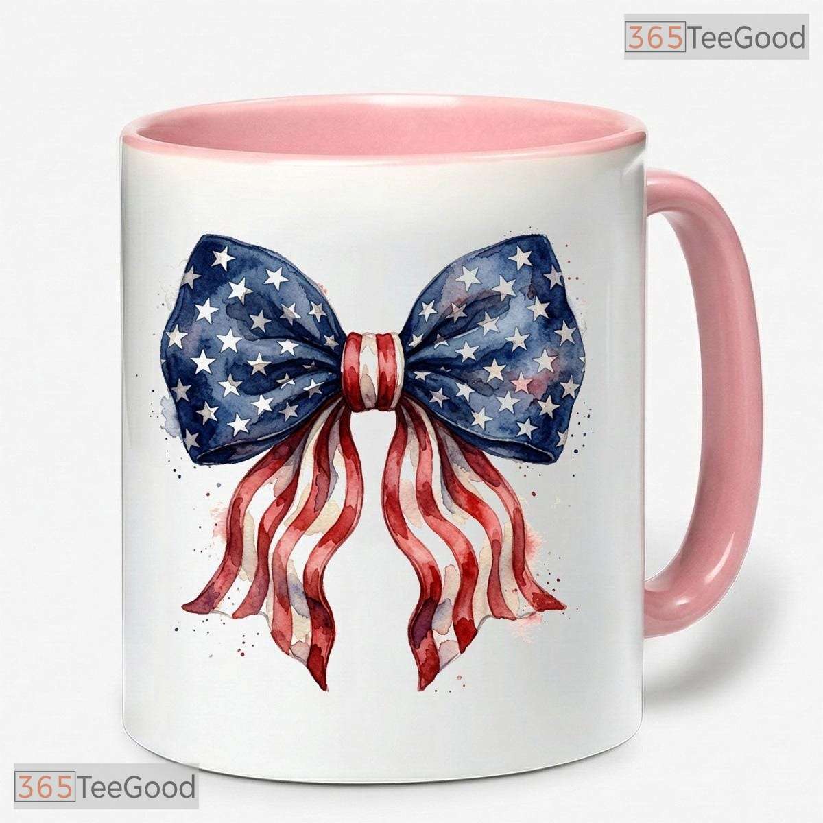 Coquette American Flag Bow Women's 4th Of July Gift Two Tone Premium Ceramic Accent Mug