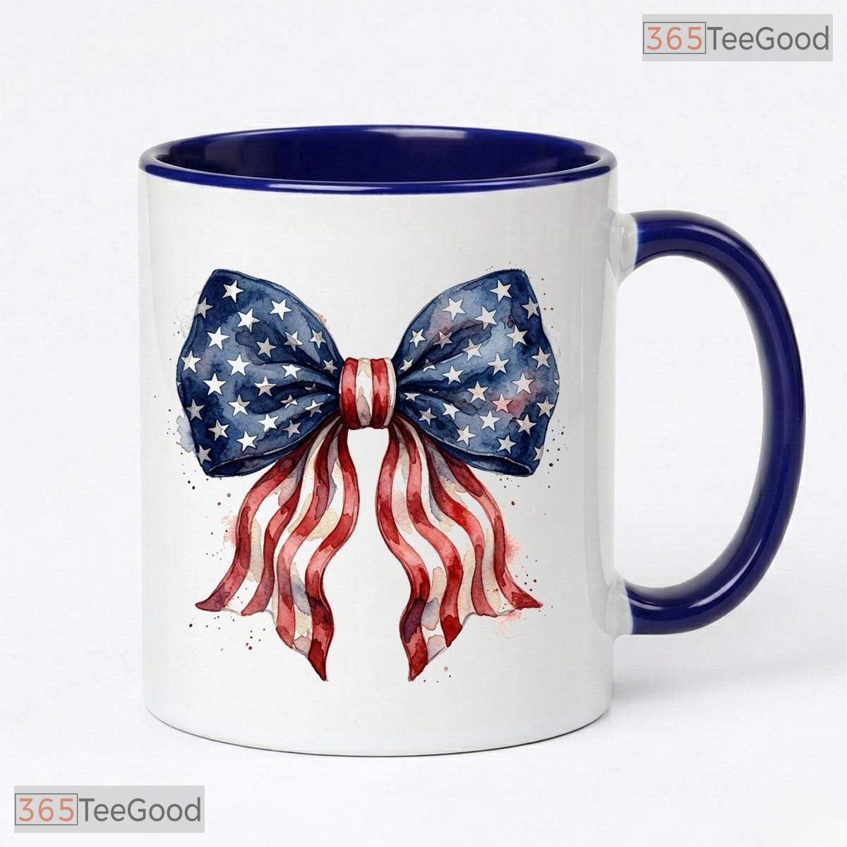 Coquette American Flag Bow Women's 4th Of July Gift Two Tone Premium Ceramic Accent Mug