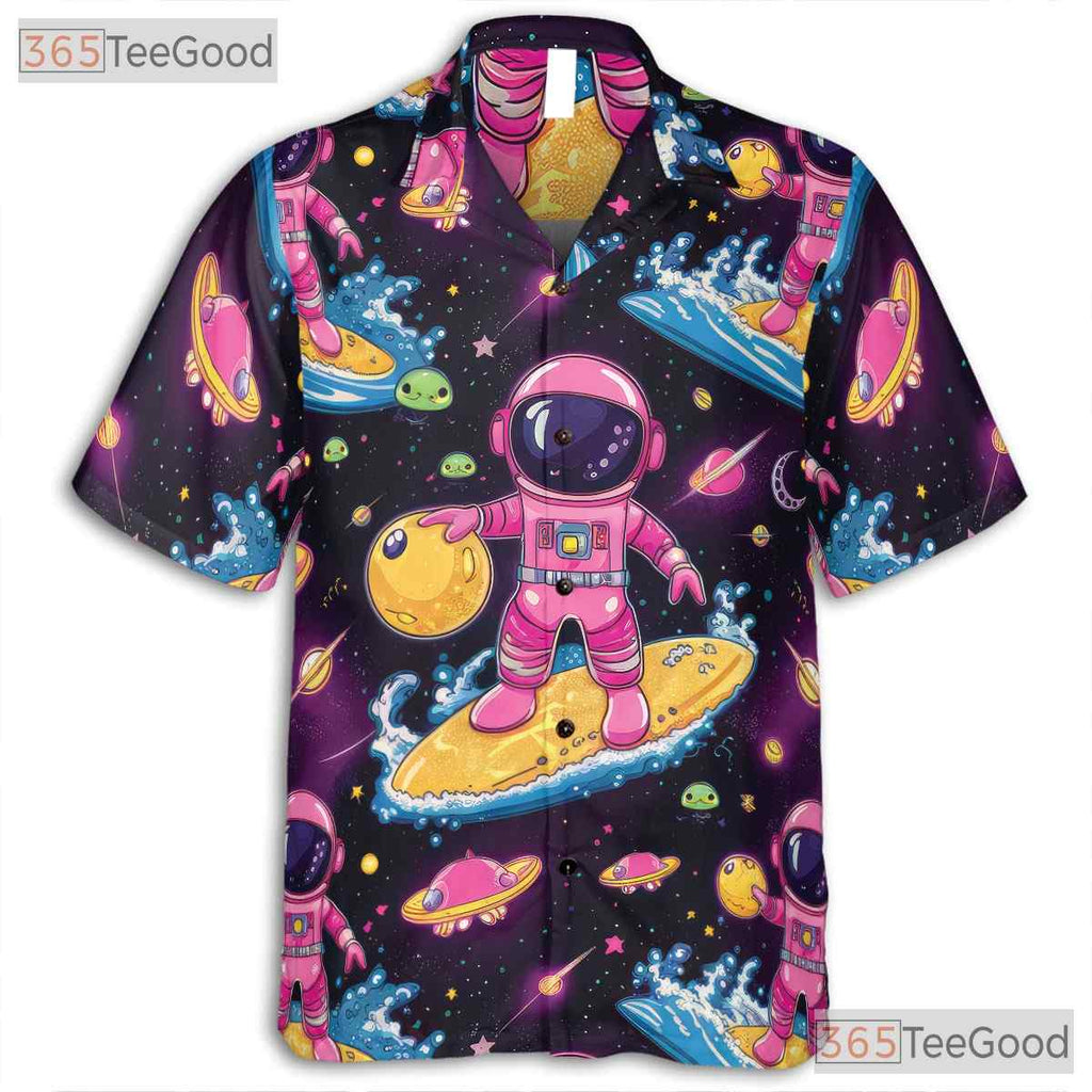 Cosmic Astronaut Hawaiian Shirt - Unisex Retro Space Surfing Planet Vacation
