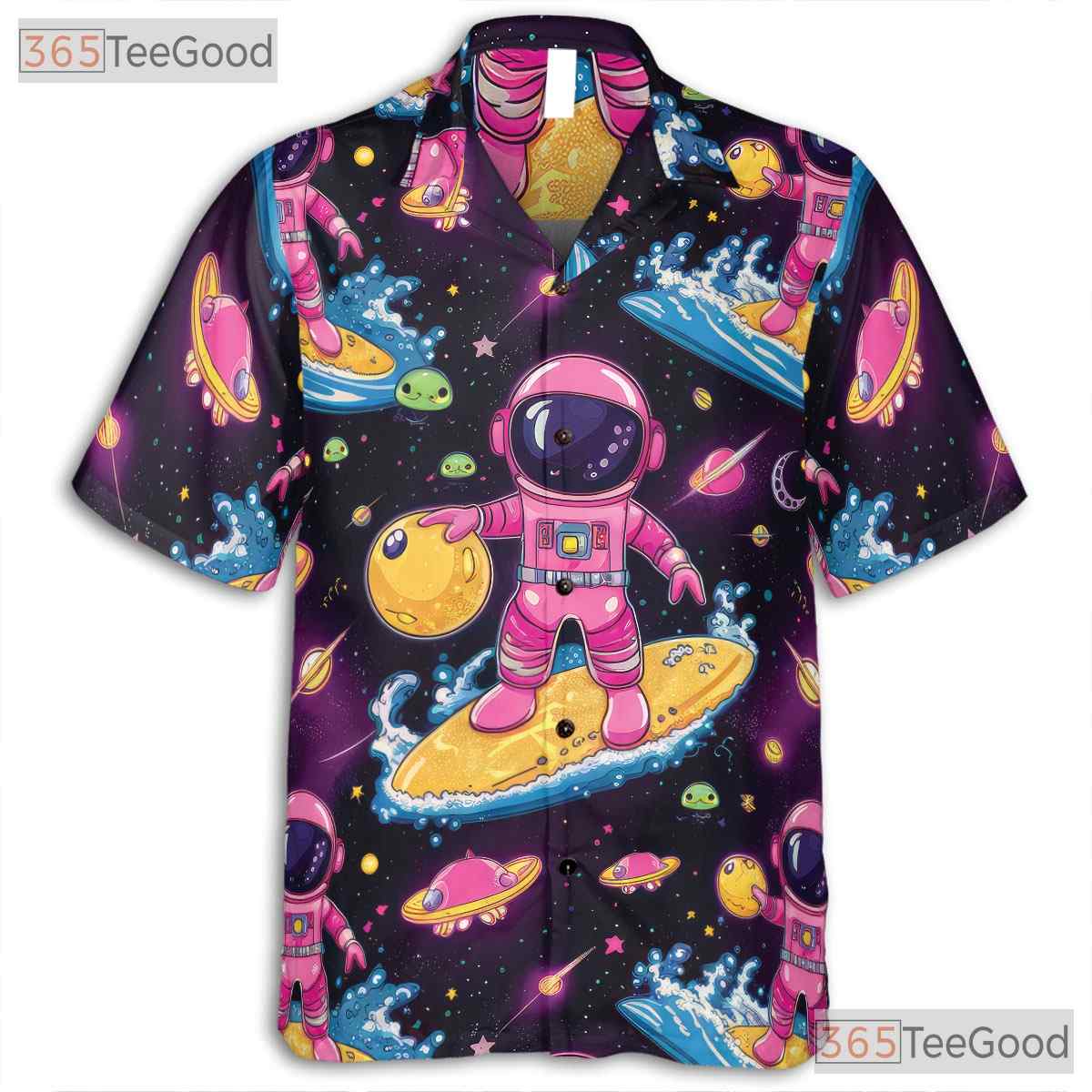 Cosmic Astronaut Hawaiian Shirt - Unisex Retro Space Surfing Planet Vacation