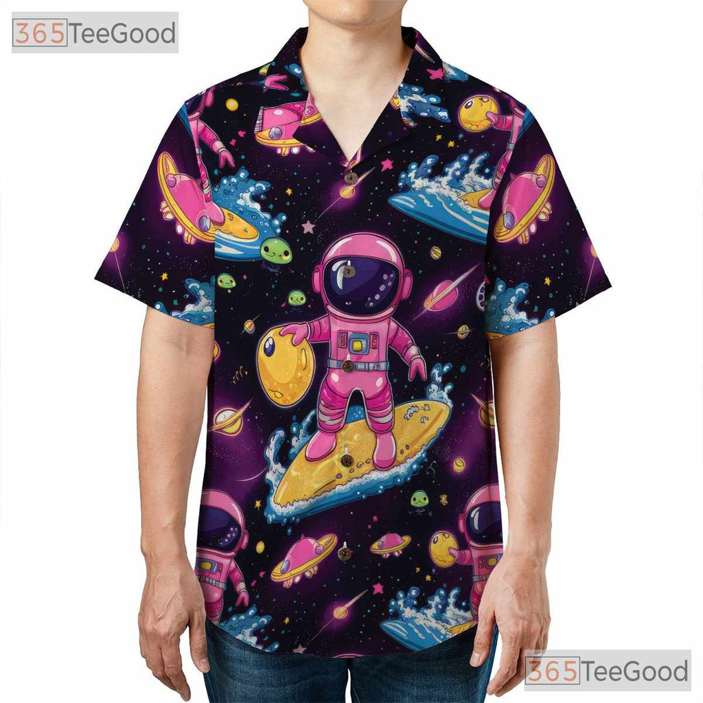Cosmic Astronaut Hawaiian Shirt - Unisex Retro Space Surfing Planet Vacation
