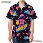 Cosmic Astronaut Hawaiian Shirt - Unisex Retro Space Surfing Planet Vacation