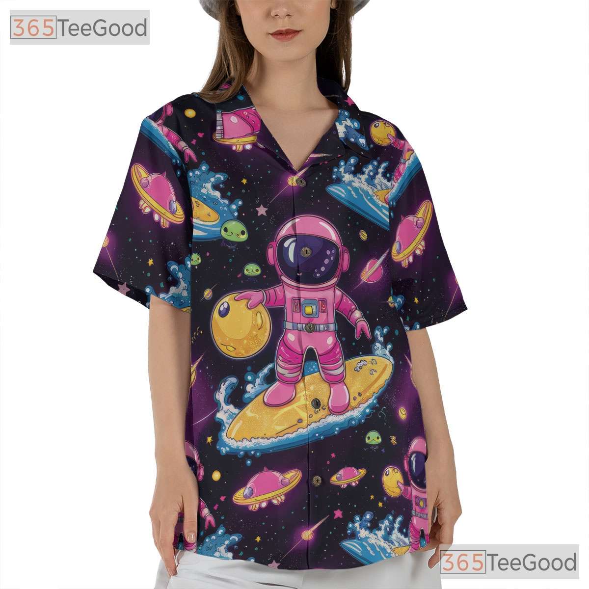 Cosmic Astronaut Hawaiian Shirt - Unisex Retro Space Surfing Planet Vacation