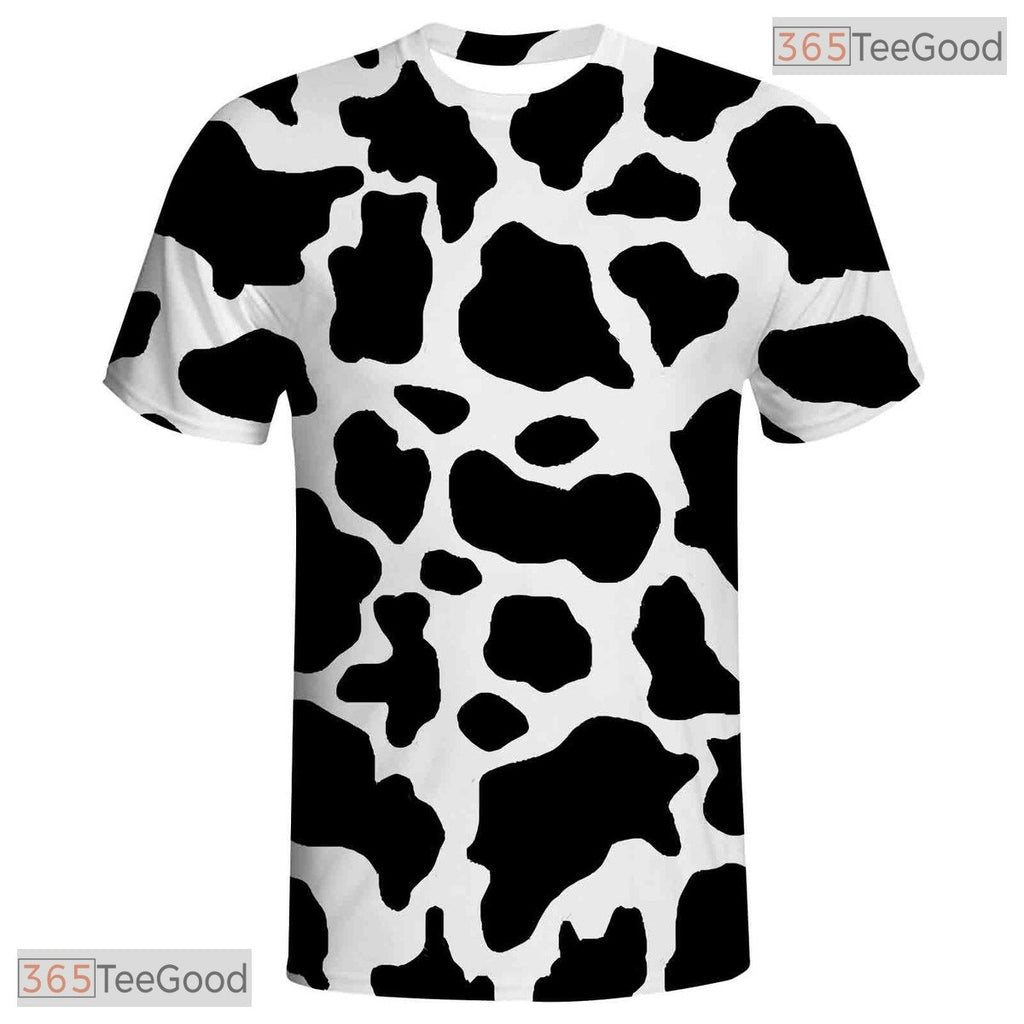 Funny Cow Print Basketball Graphic 3D Printed Short Sleeve Unisex T-Shirt Tops Fun