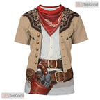 Khaki Cow Print Oktoberfest Beer Costume Novelty 3D Printed Casual Unisex Tee Shirt Top