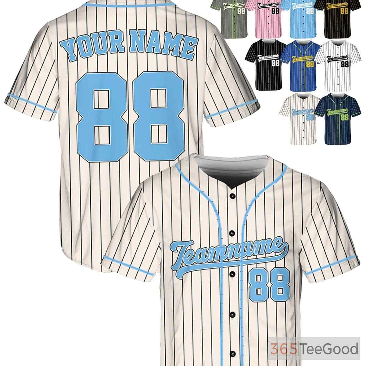 Cream & Blue Baseball Jersey Tee - Custom Stitched Name, Number, and Logo Options