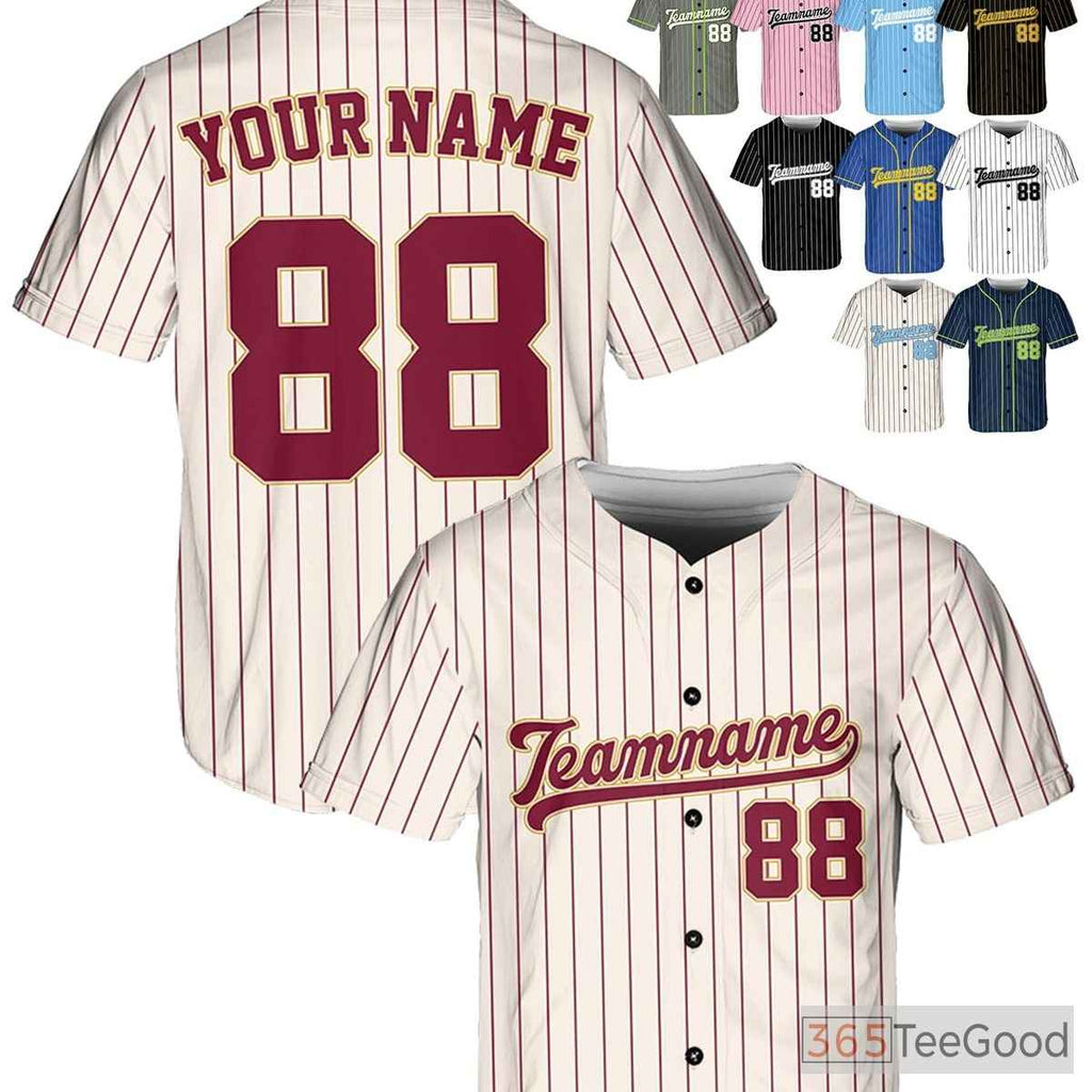 Cream & Burgundy Baseball Jersey Tee - Add Your Personalized Name, Number, or Logo