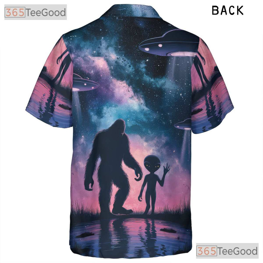 Cryptid Alien Bigfoot Hawaiian Shirt - Men's UFO Space Galaxy Adventure