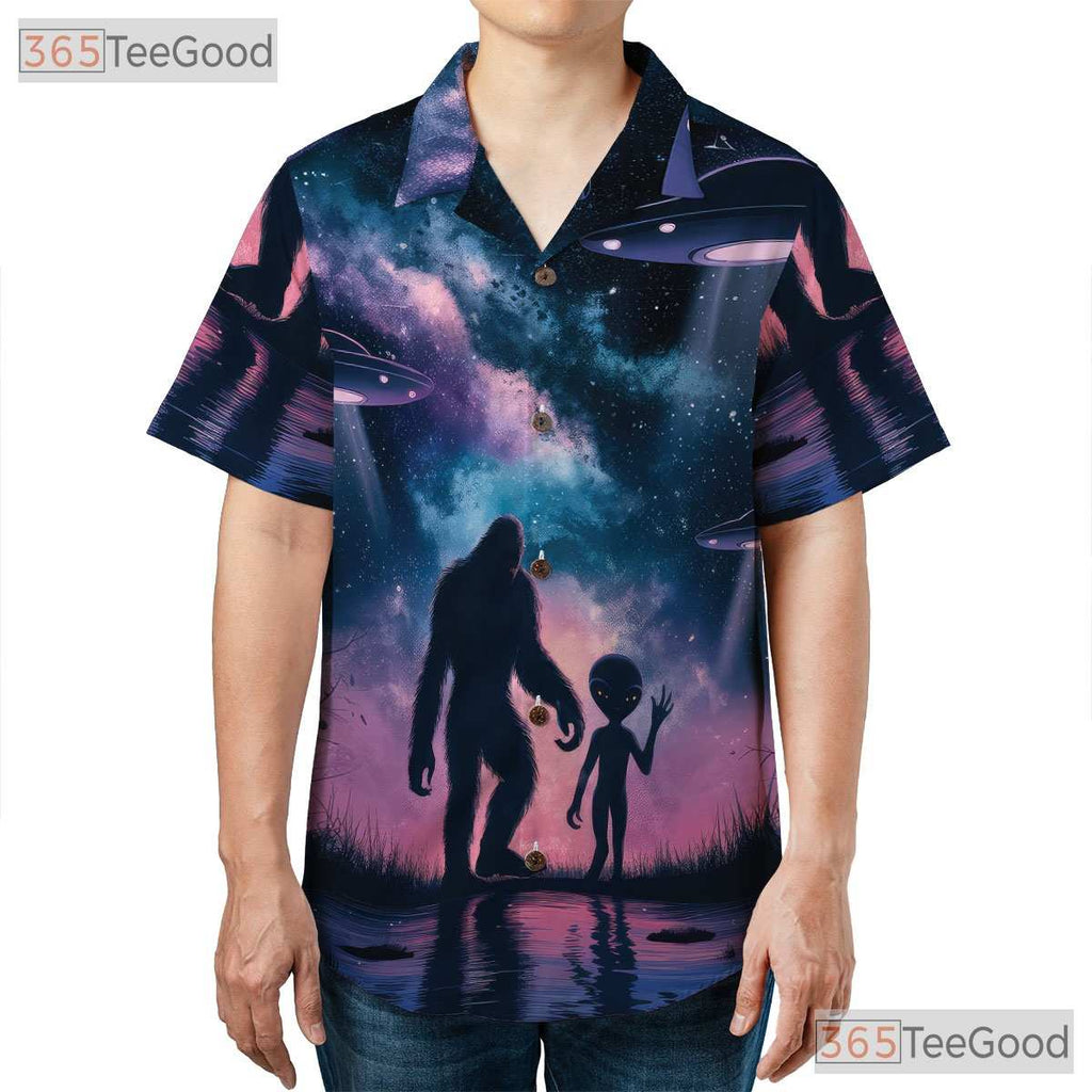 Cryptid Alien Bigfoot Hawaiian Shirt - Men's UFO Space Galaxy Adventure