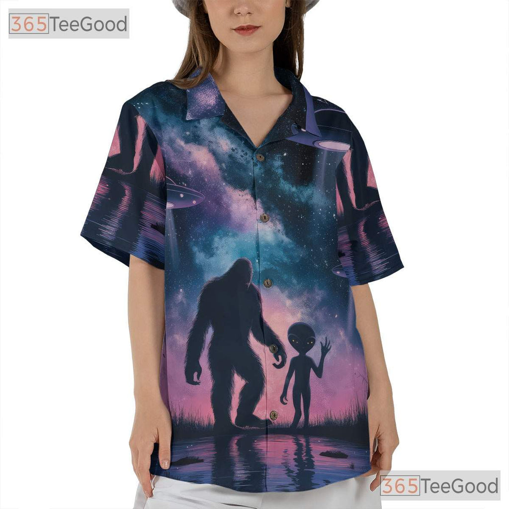 Cryptid Alien Bigfoot Hawaiian Shirt - Men's UFO Space Galaxy Adventure