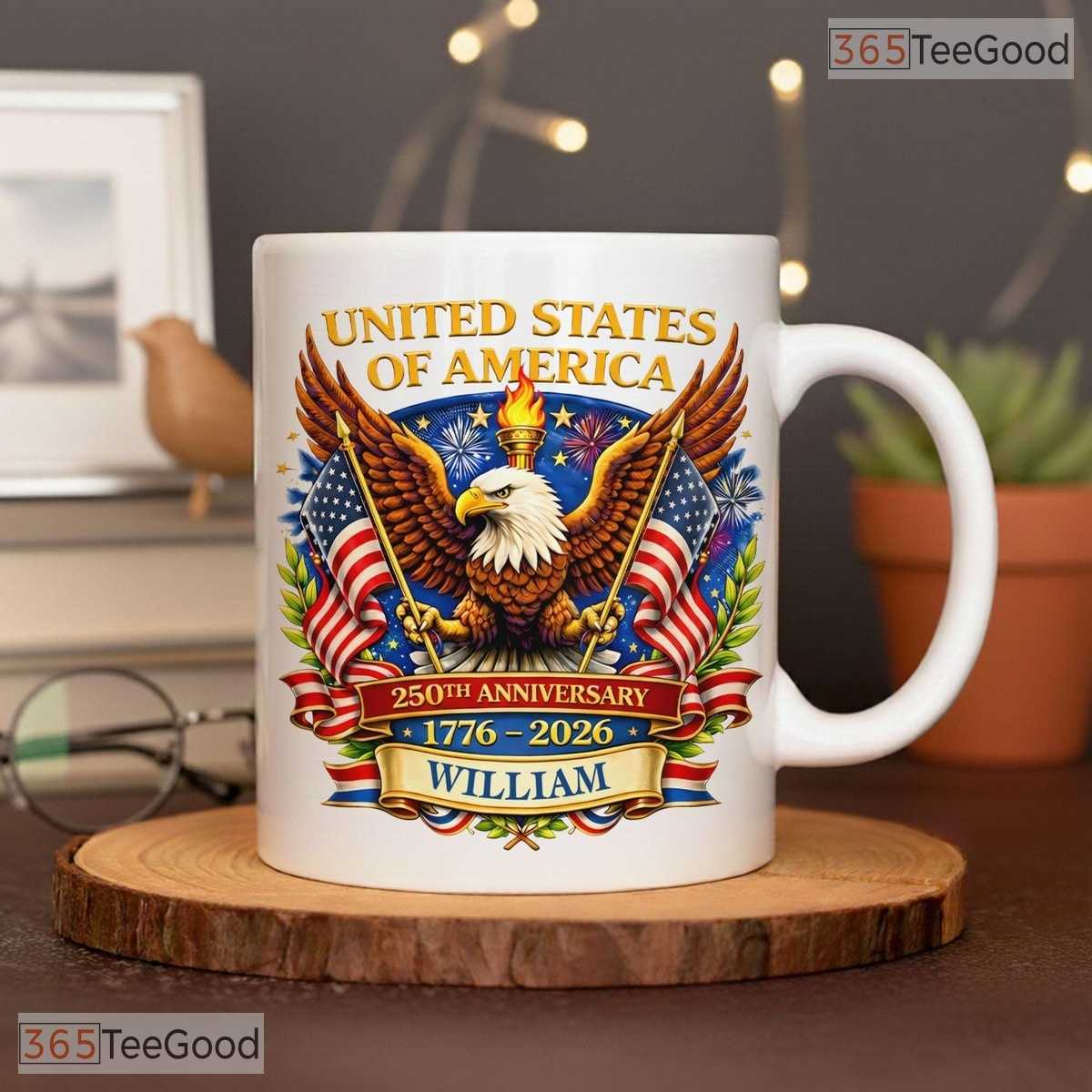 Custom 250 Years America Mug - Patriotic USA 1776-2026 Anniversary Ceramic Accent Mug