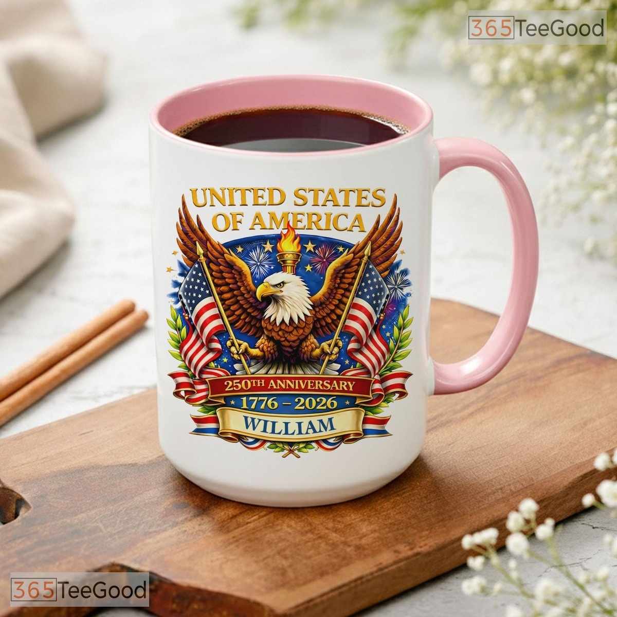 Custom 250 Years America Mug - Patriotic USA 1776-2026 Anniversary Ceramic Accent Mug