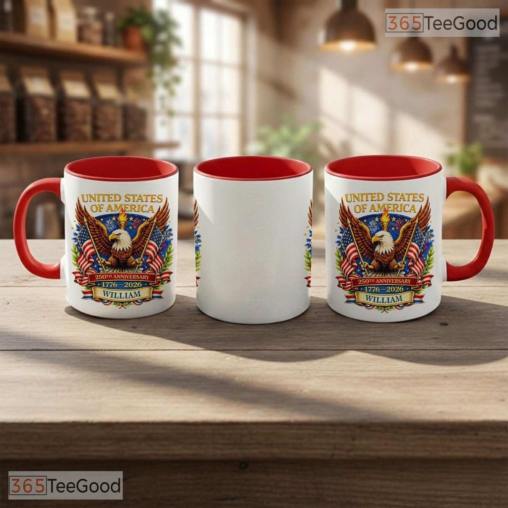Custom 250 Years America Mug - Patriotic USA 1776-2026 Anniversary Ceramic Accent Mug