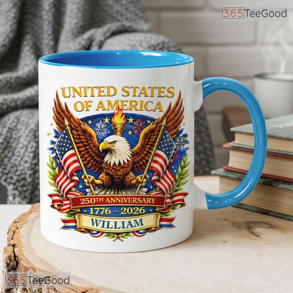 Custom 250 Years America Mug - Patriotic USA 1776-2026 Anniversary Ceramic Accent Mug