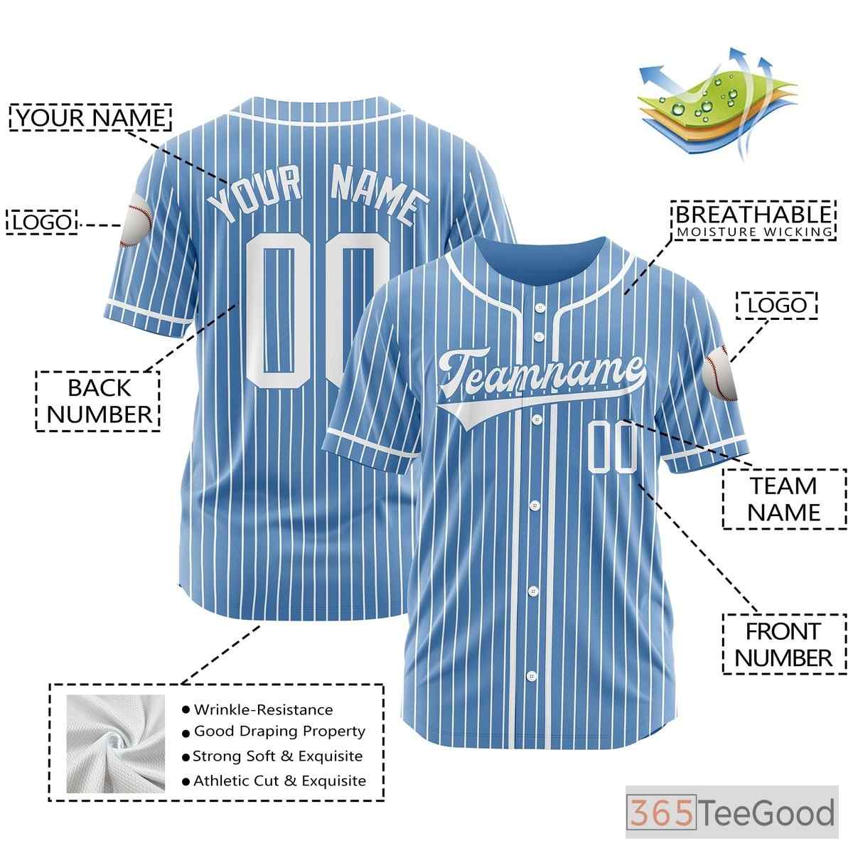 Custom Baseball Jersey Tee for Men & Women with Personalized Name, Number & Logo