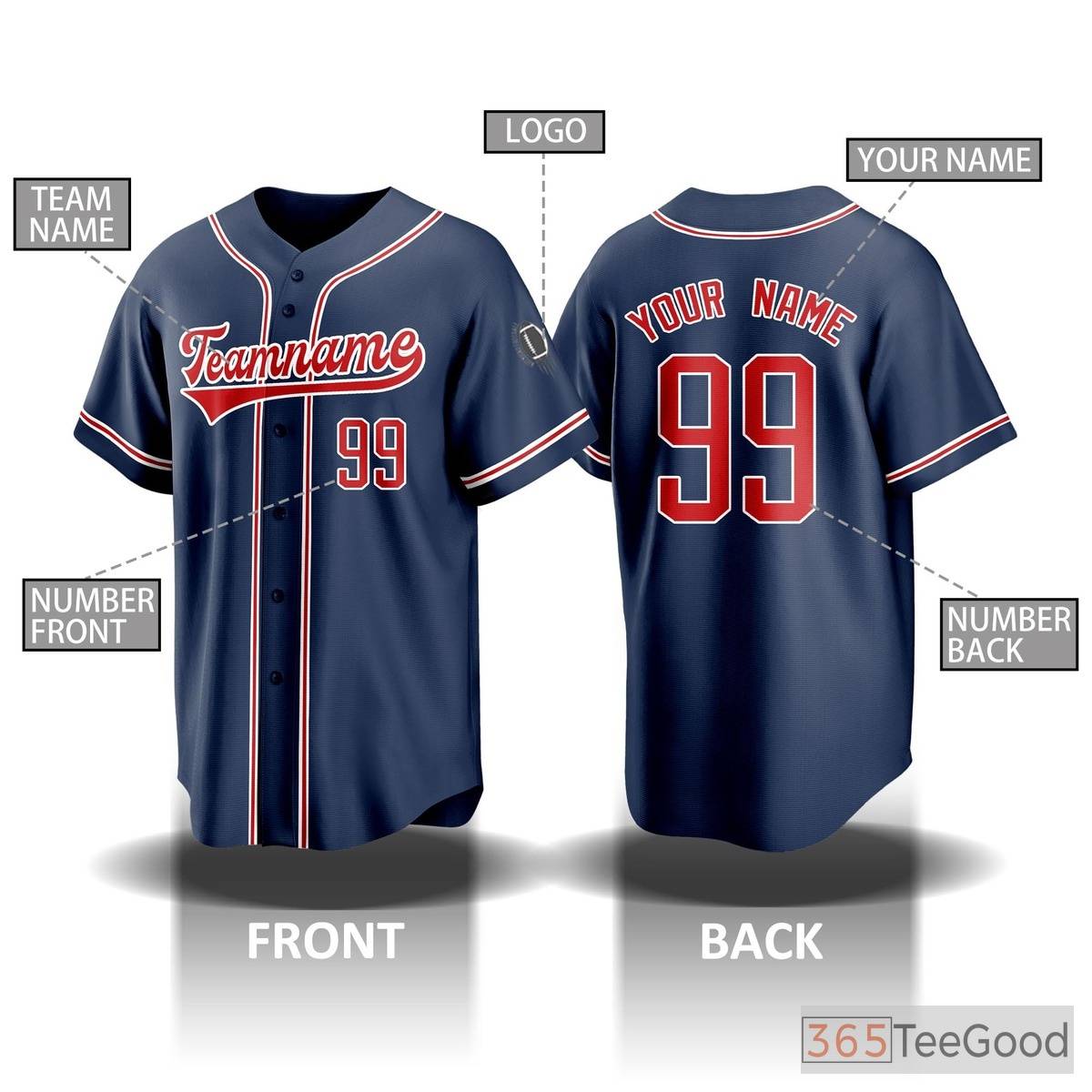 Custom Baseball Jersey Tee for Men & Women - Personalize with Your Team's Text & Logo