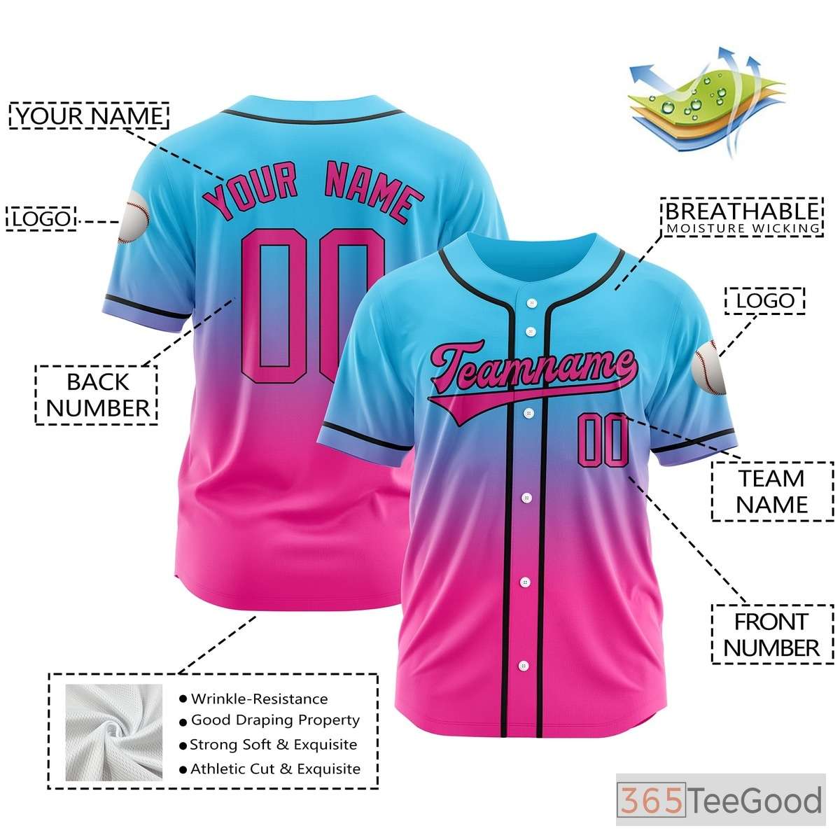 Custom Baseball Jersey Tee for Men & Women - Personalize Your Name, Number & Logo
