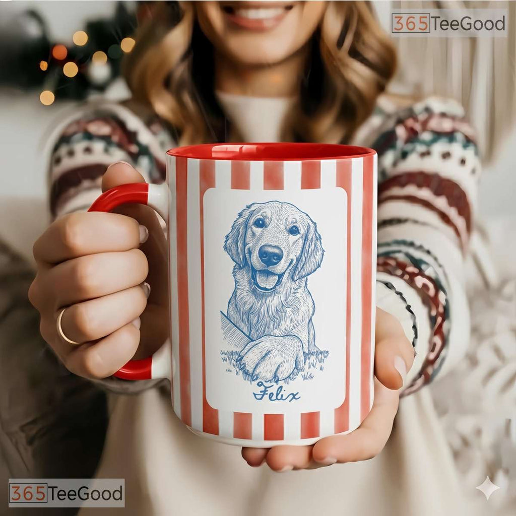 Custom Dog Line Drawing Portrait Mug - Personalized Pet Memorial Gift Ceramic Accent Mug