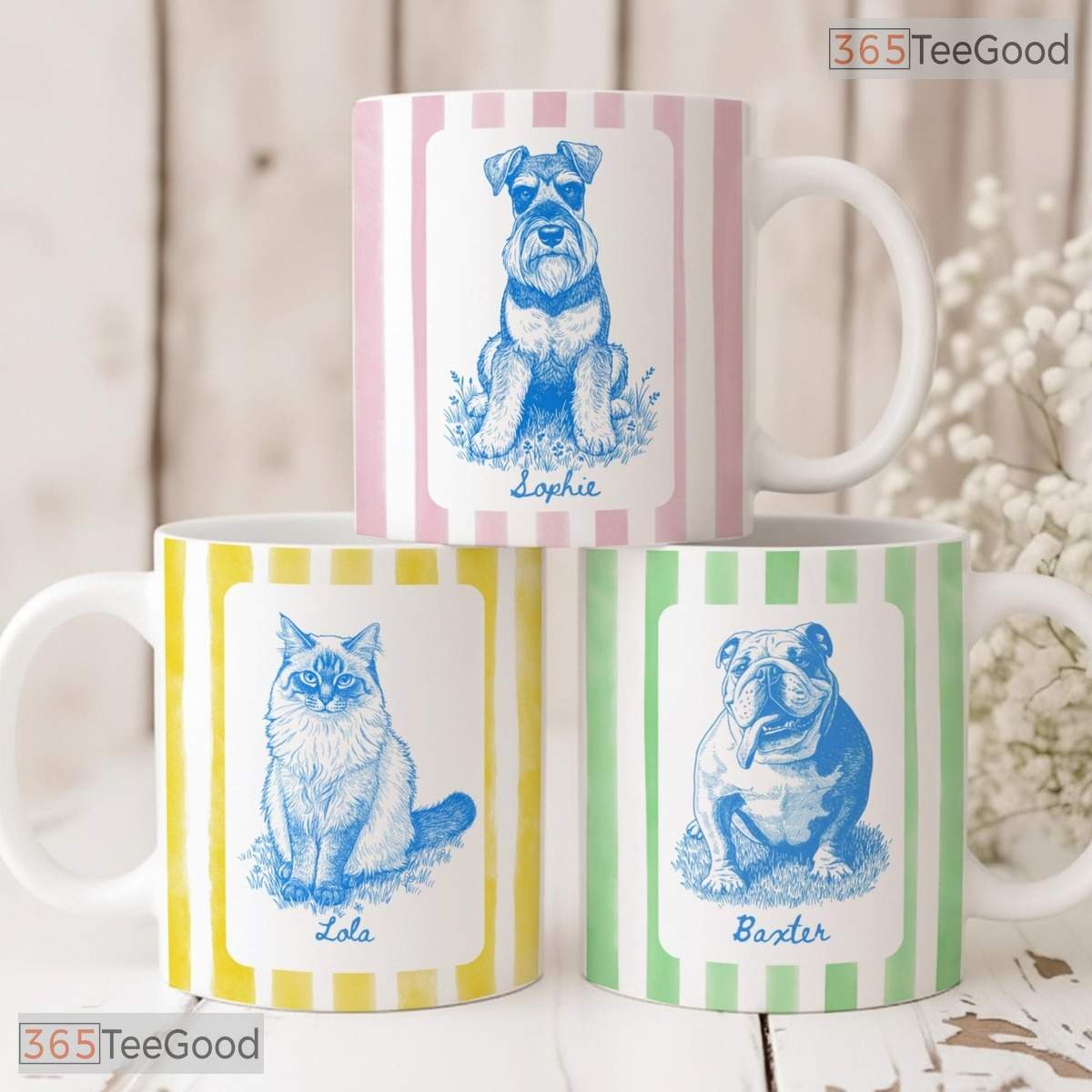 Custom Dog Line Drawing Portrait Mug - Personalized Pet Memorial Gift Ceramic Accent Mug