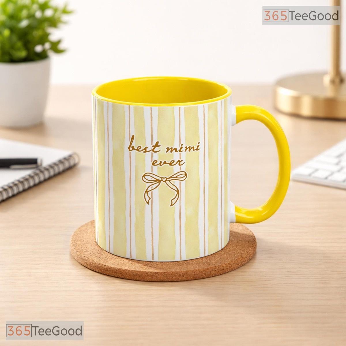 Personalized Best Mimi Ever Grandma Mug - Custom Striped Grandmother Ceramic Accent Mug