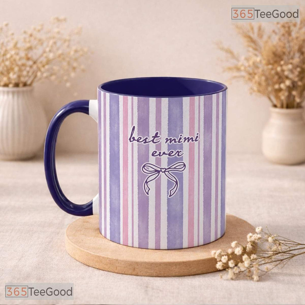 Personalized Best Mimi Ever Grandma Mug - Custom Striped Grandmother Ceramic Accent Mug