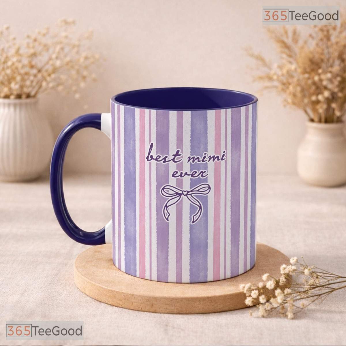 Personalized Best Mimi Ever Grandma Mug - Custom Striped Grandmother Ceramic Accent Mug