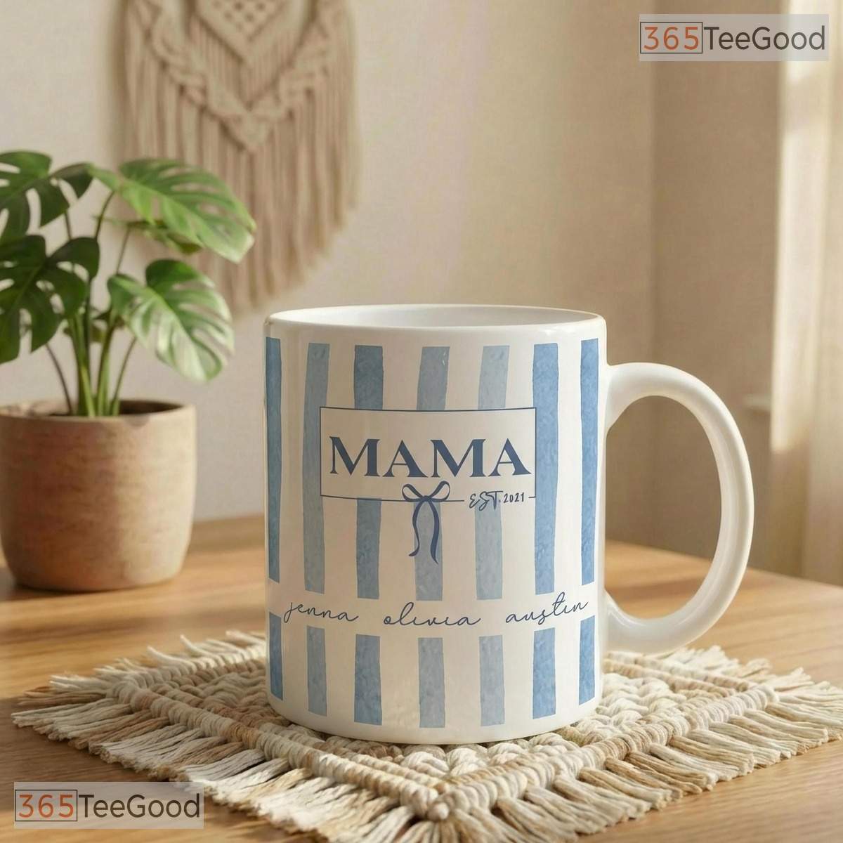 Personalized Kids Names Mama Mug - Custom Stripe Mother's Day Gift Ceramic Accent Mug