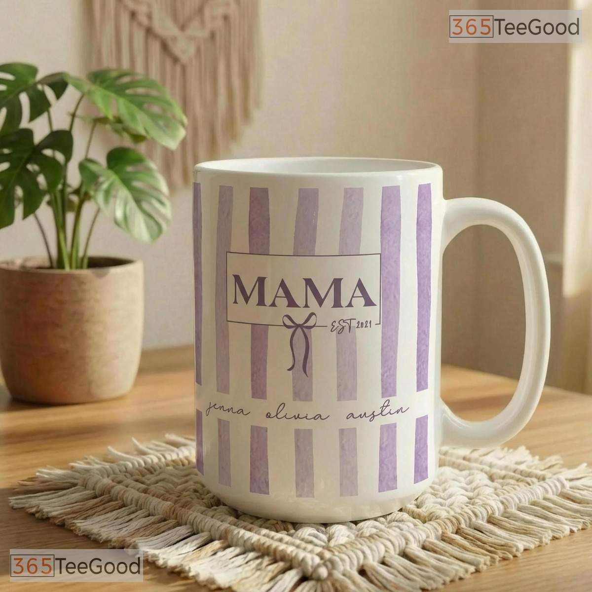 Personalized Kids Names Mama Mug - Custom Stripe Mother's Day Gift Ceramic Accent Mug