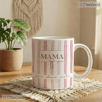 Personalized Kids Names Mama Mug - Custom Stripe Mother's Day Gift Ceramic Accent Mug