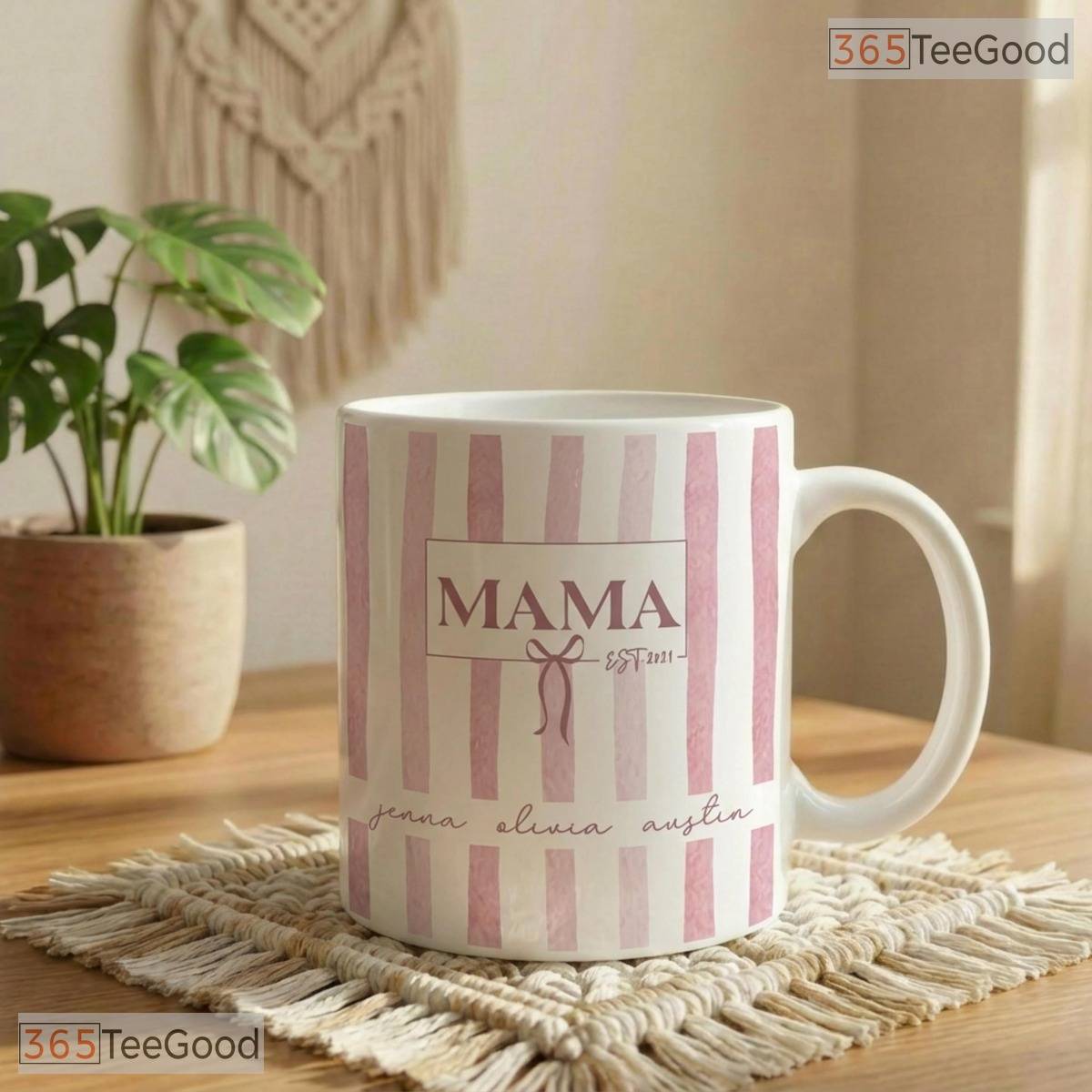 Personalized Kids Names Mama Mug - Custom Stripe Mother's Day Gift Ceramic Accent Mug