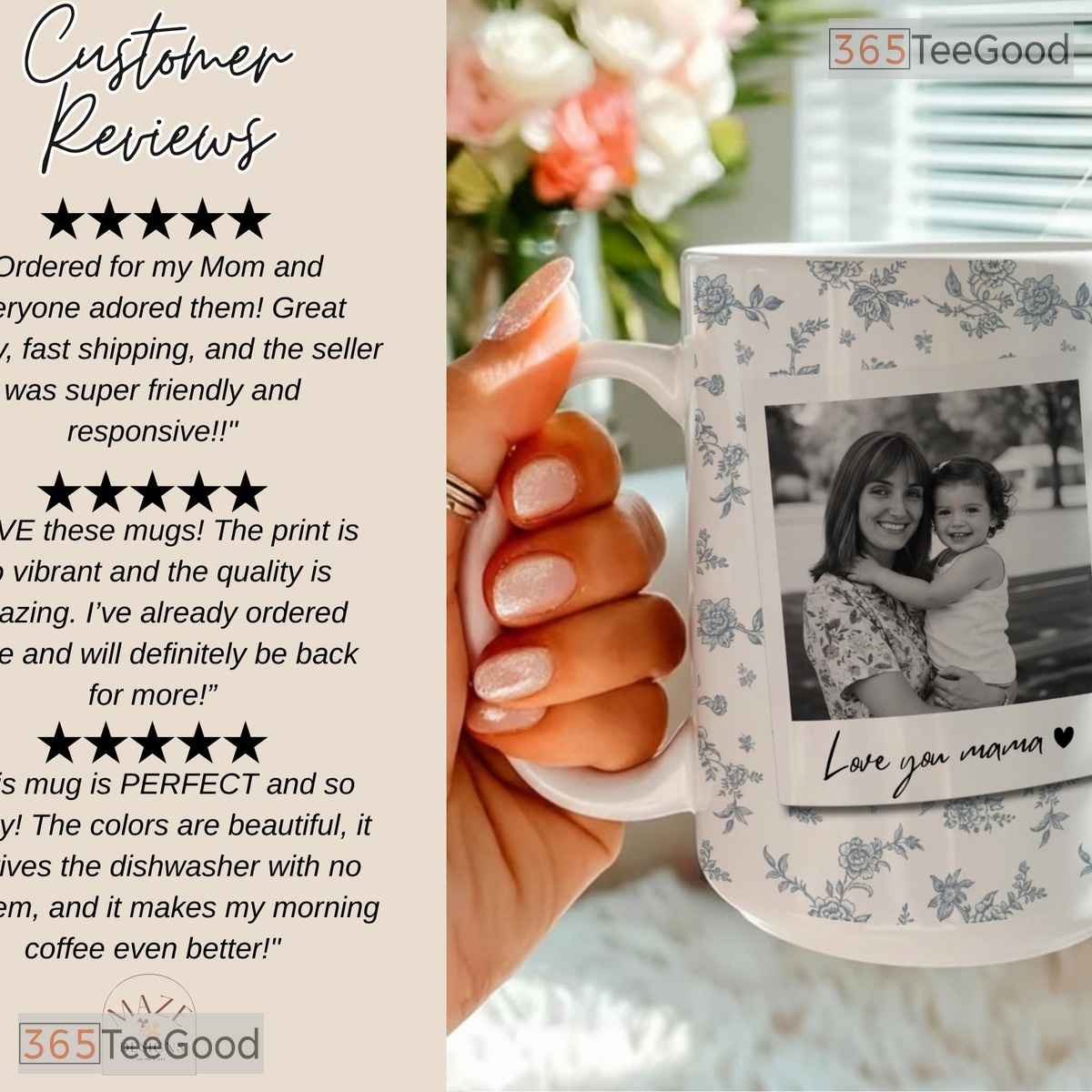 Custom Mom Photo Mug - Vintage Floral Mother's Day Keepsake Gift Ceramic Accent Mug