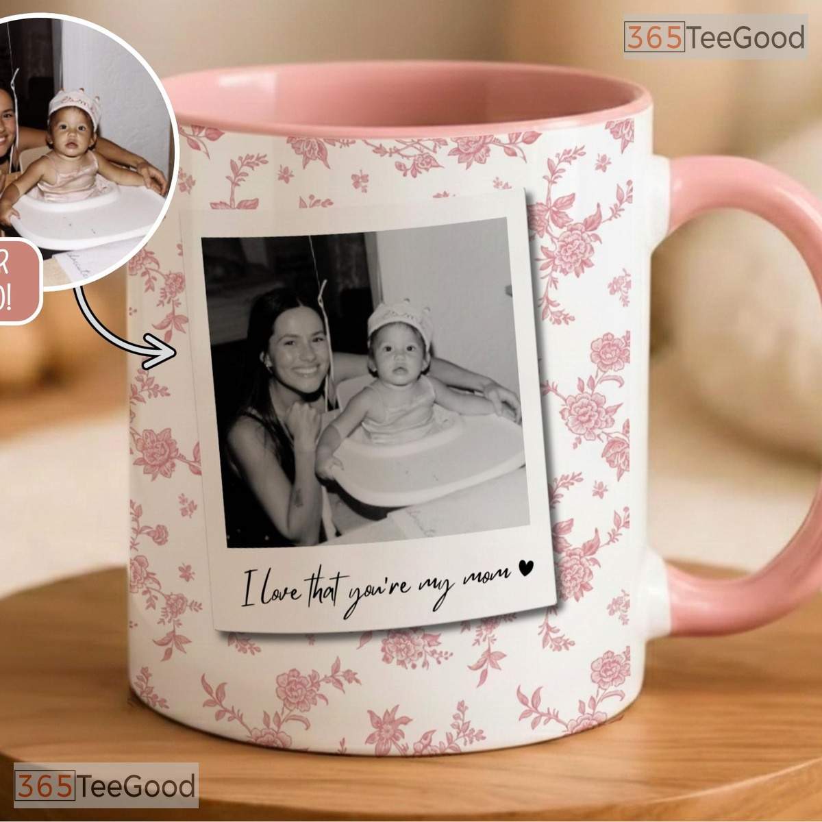 Custom Mom Photo Mug - Vintage Floral Mother's Day Keepsake Gift Ceramic Accent Mug