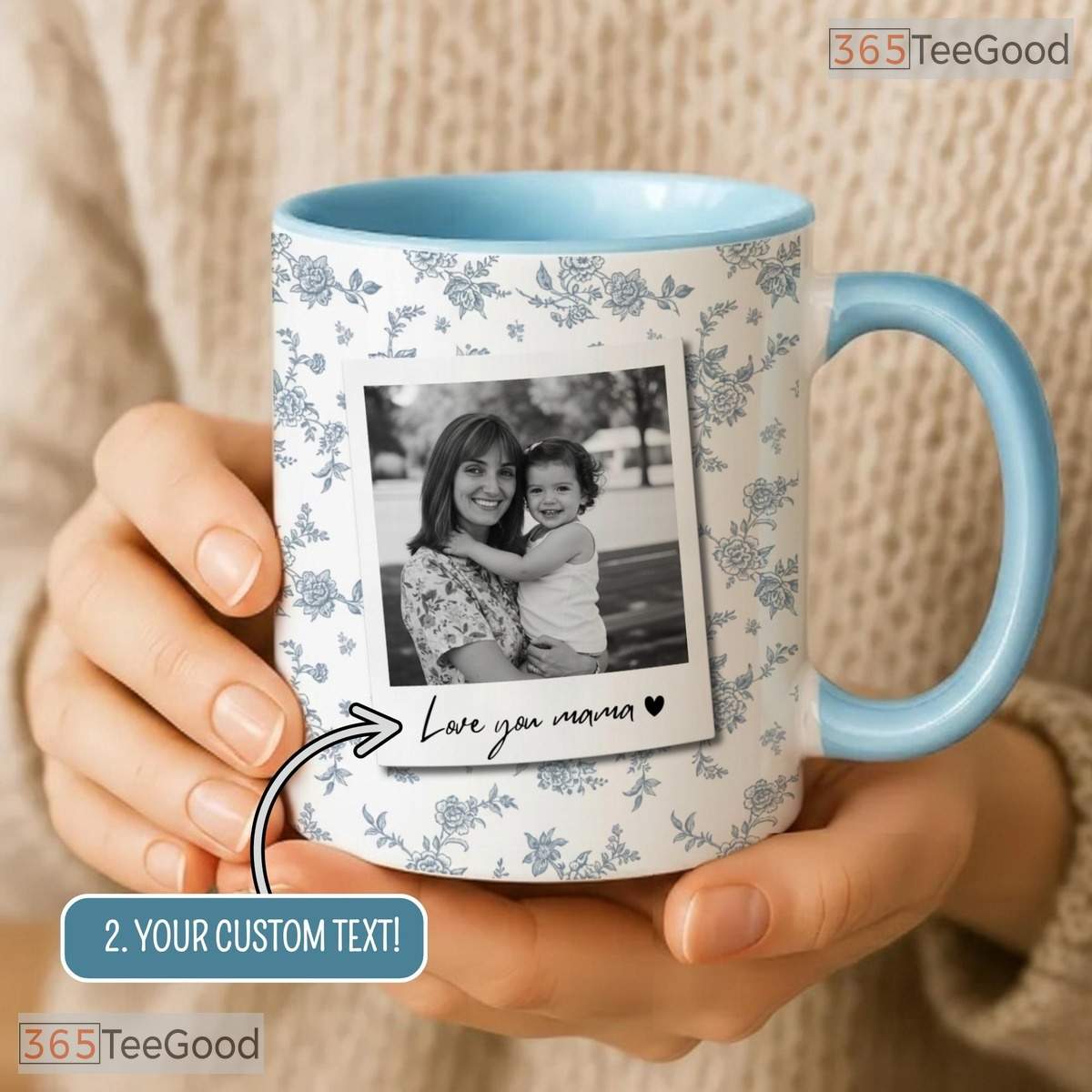 Custom Mom Photo Mug - Vintage Floral Mother's Day Keepsake Gift Ceramic Accent Mug
