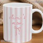 Personalized New Mom Pink Stripe Mug - Custom First Time Parent Ceramic Accent Mug
