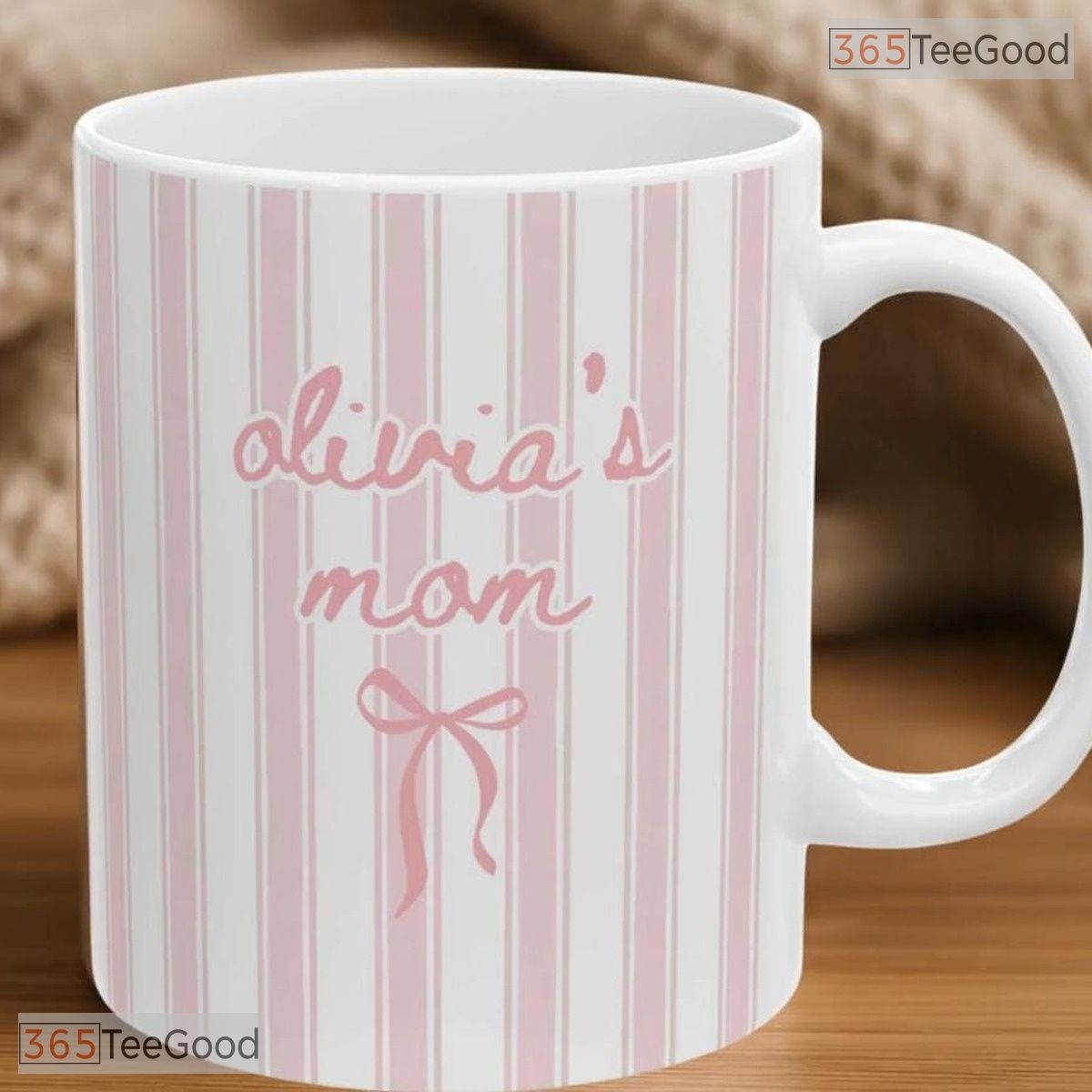 Personalized New Mom Pink Stripe Mug - Custom First Time Parent Ceramic Accent Mug