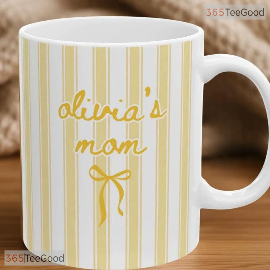 Personalized New Mom Pink Stripe Mug - Custom First Time Parent Ceramic Accent Mug