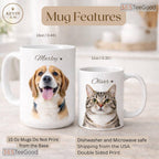 Custom Pet Photo Portrait Mug - Personalized Dog or Cat Lover Gift Ceramic Accent Mug