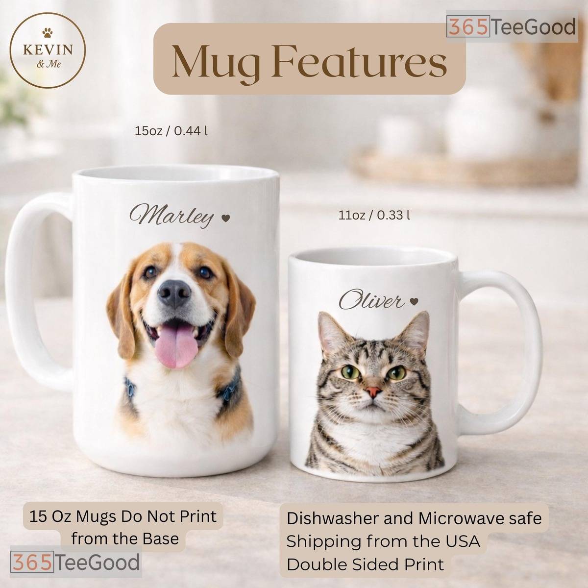 Custom Pet Photo Portrait Mug - Personalized Dog or Cat Lover Gift Ceramic Accent Mug