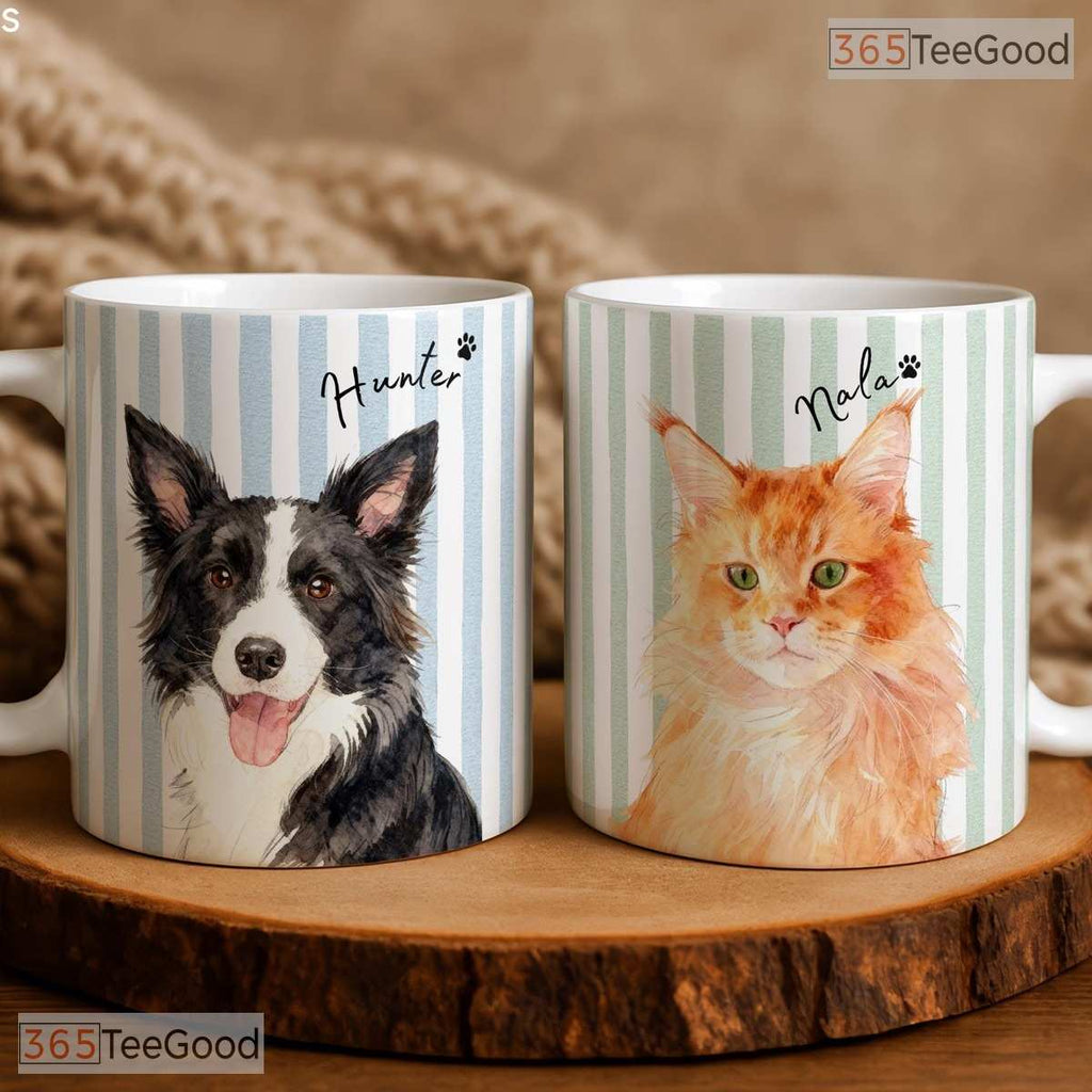 Personalized Custom Pet Photo Mug - Striped Design Dog and Cat Gift Ceramic Accent Mug