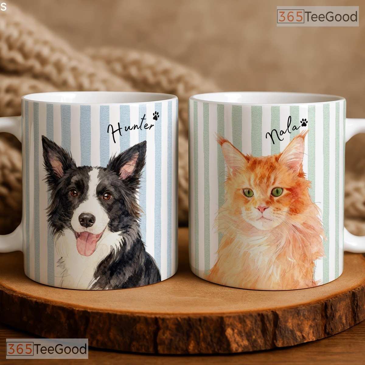 Personalized Custom Pet Photo Mug - Striped Design Dog and Cat Gift Ceramic Accent Mug