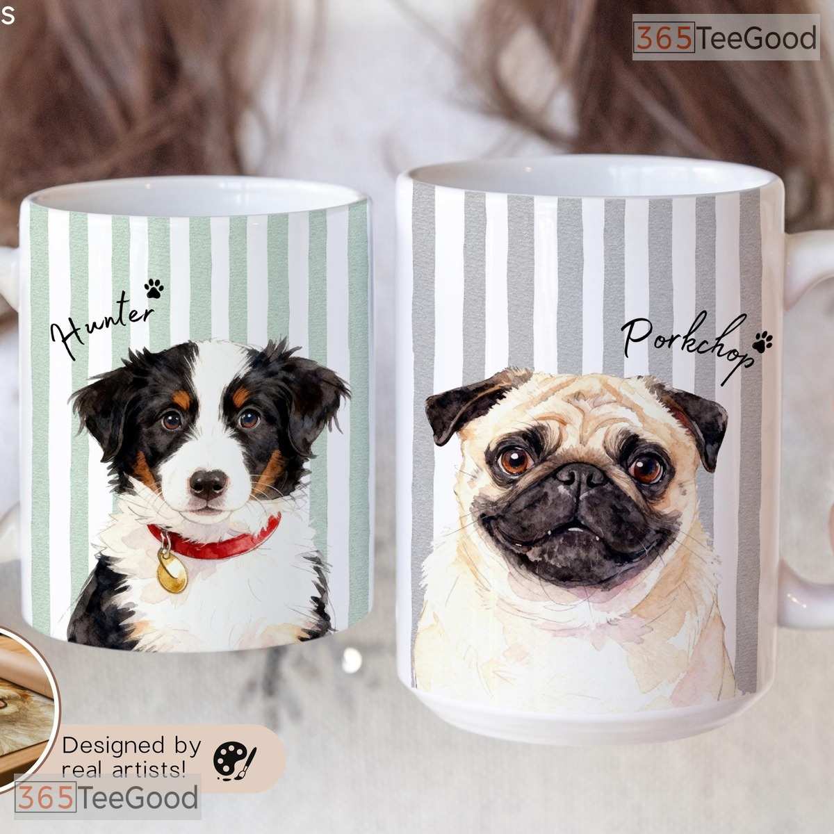 Personalized Custom Pet Photo Mug - Striped Design Dog and Cat Gift Ceramic Accent Mug