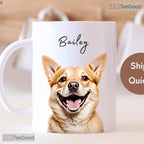 Personalized Dog Portrait Coffee Cup - Custom Pet Name Photo Gift Ceramic Accent Mug