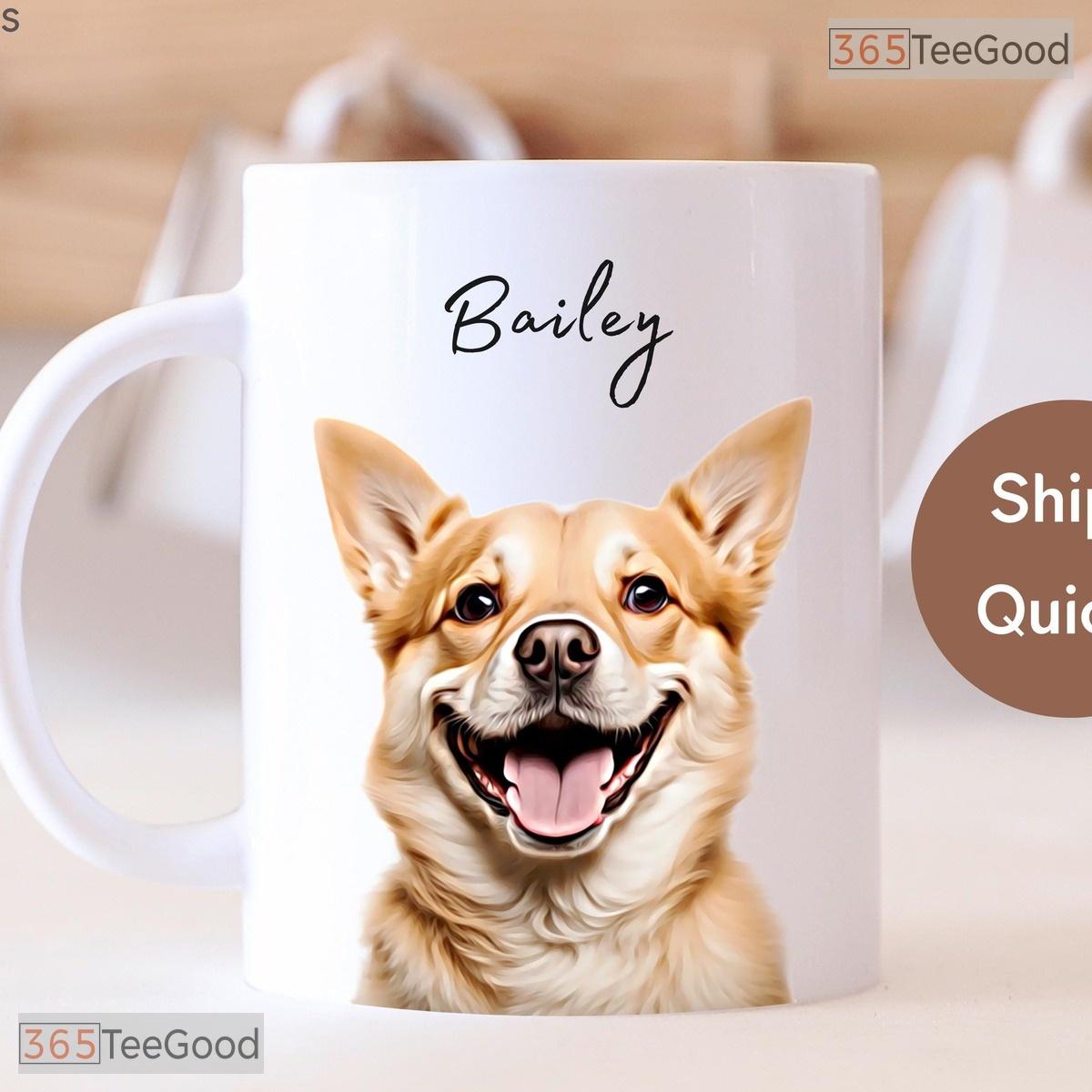 Personalized Dog Portrait Coffee Cup - Custom Pet Name Photo Gift Ceramic Accent Mug