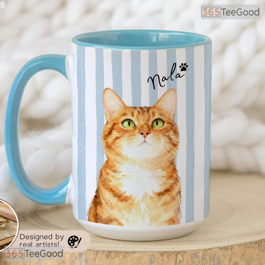 Custom Pet Portrait Striped Mug - Personalized Dog Photo Coffee Cup Ceramic Accent Mug