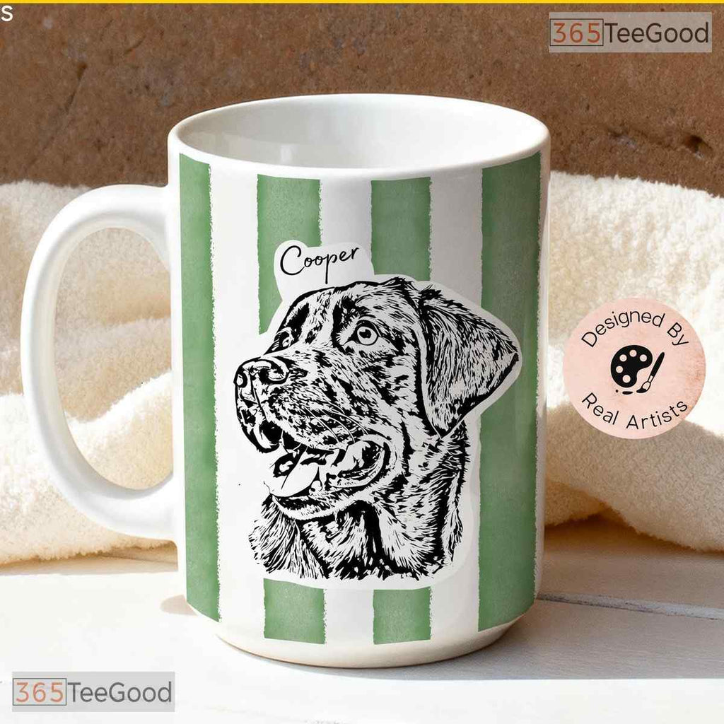 Custom Striped Pet Photo Mug - Personalized Dog Mom Birthday Gift Ceramic Accent Mug