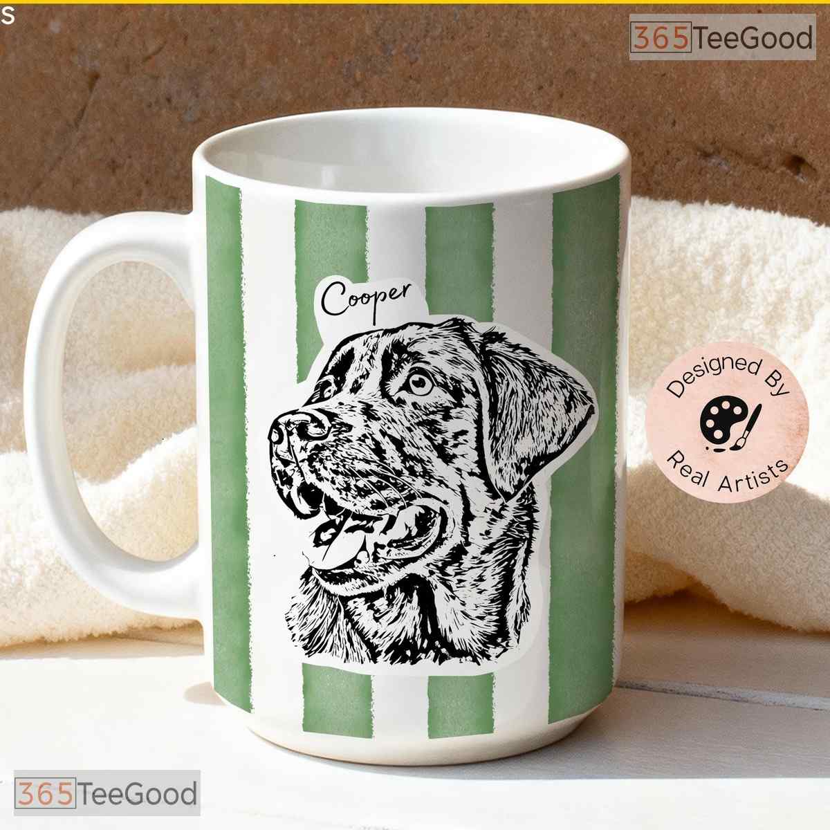 Custom Striped Pet Photo Mug - Personalized Dog Mom Birthday Gift Ceramic Accent Mug